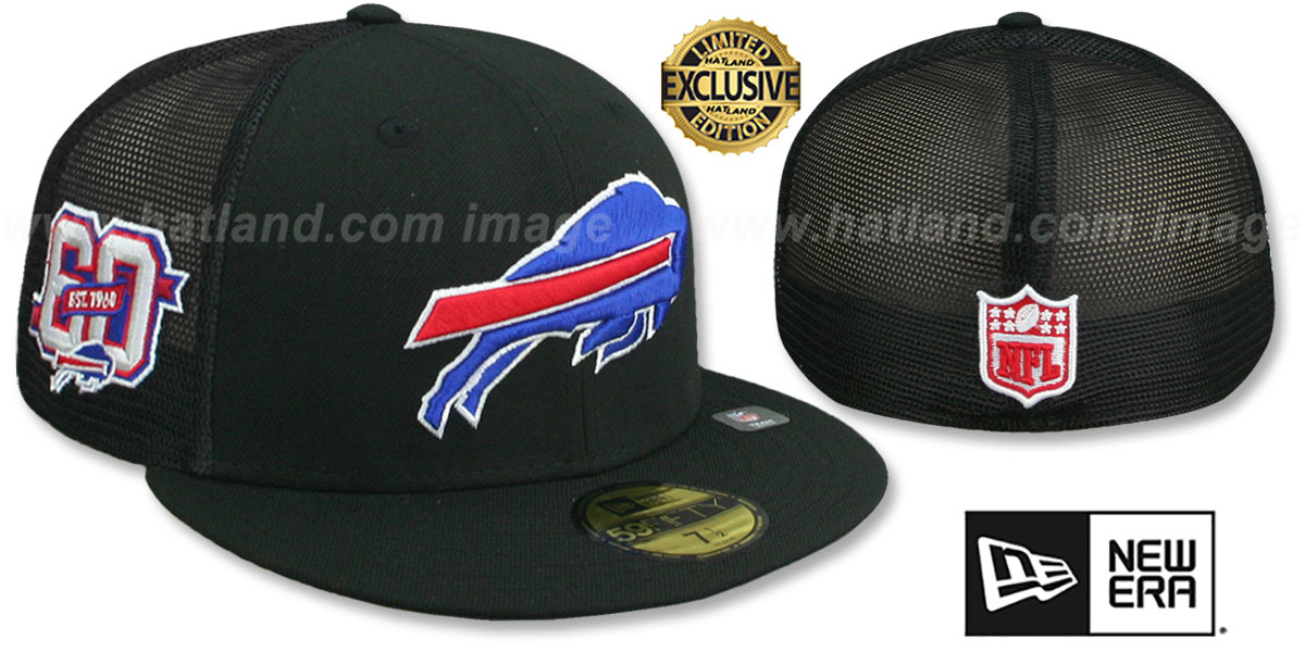 Buffalo Bills EST 1960 MESH-BACK SIDE-PATCH Black-Black Fitted Ha