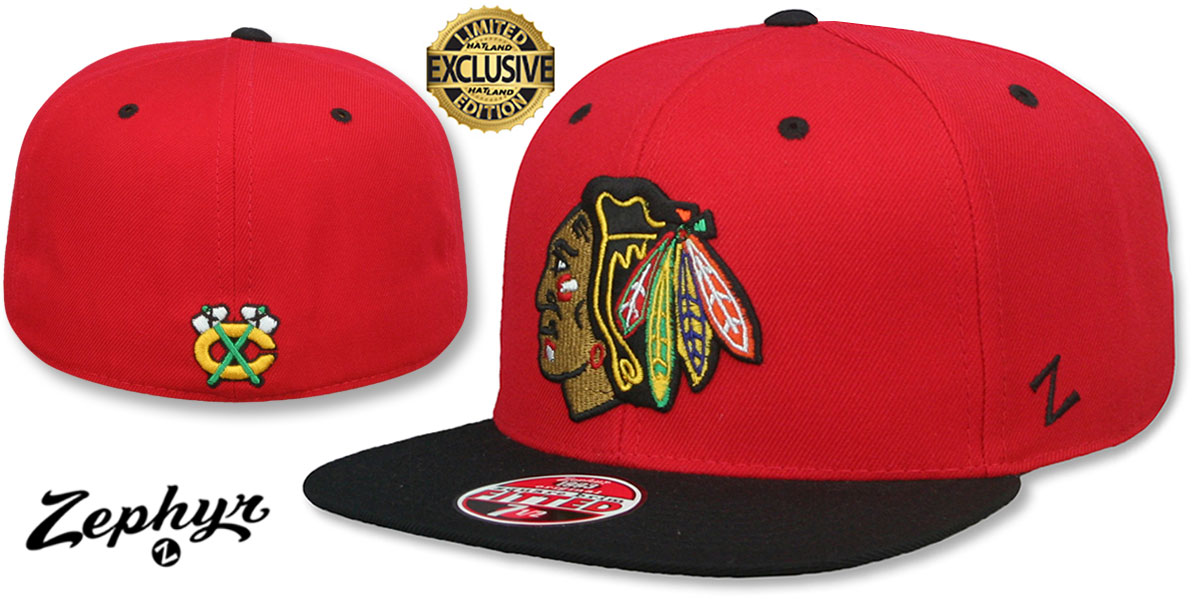 Chicago Blackhawks REVERSE BASIC Red-Black Fitted Hat by Zephyr