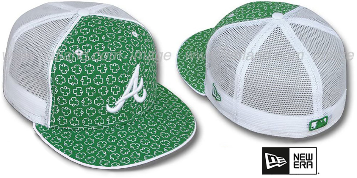 Atlanta Braves ST PATS FLOCKING MESH-BACK Kelly-White Fitted Hat