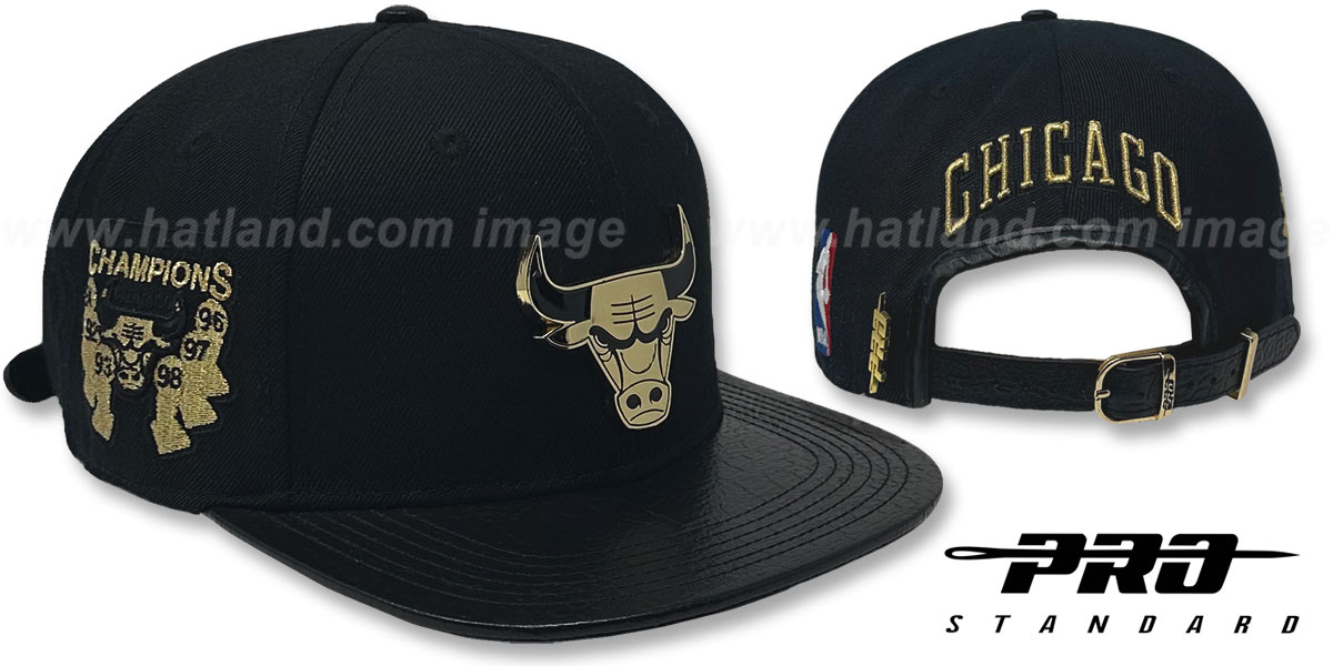 Chicago Bulls 6X TROPHY GOLD METAL BADGE STRAPBACK Black Hat by P