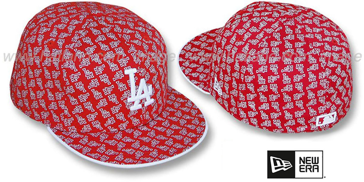 Los Angeles Dodgers LA ALL-OVER FLOCKING Red-White Fitted Hat display picture 1