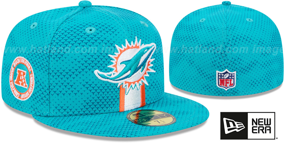 Miami Dolphins 2024 NFL SIDELINE Aqua Fitted Hat by New Era