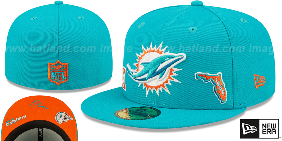 Miami Dolphins TRIPLE THREAT IDENTITY Aqua Fitted Hat