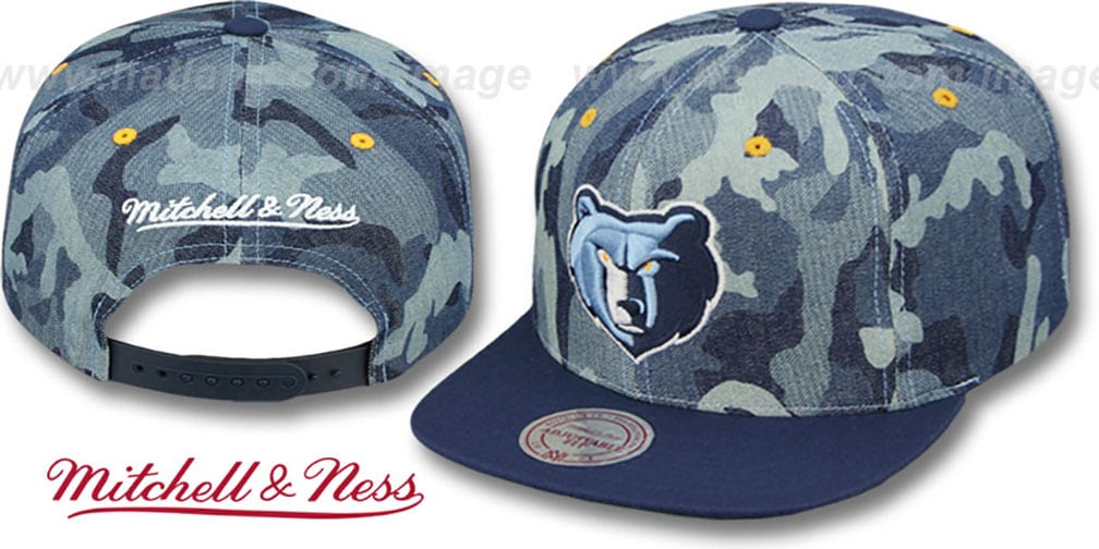 Grizzlies DENIM-CAMO SNAPBACK Blue Hat by Mitchell and Ness display picture 1