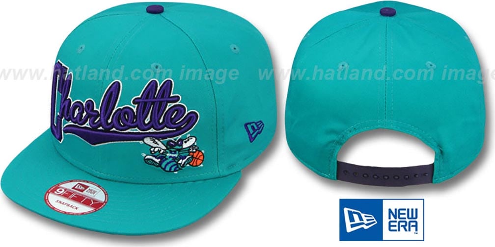 Charlotte Hornets BLOCK-SCRIPT SNAPBACK Teal Hat by New Era