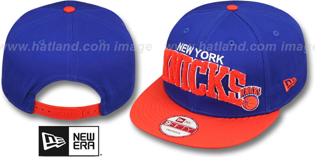 New York Knicks CHENILLE-ARCH SNAPBACK Royal-Orange Hat