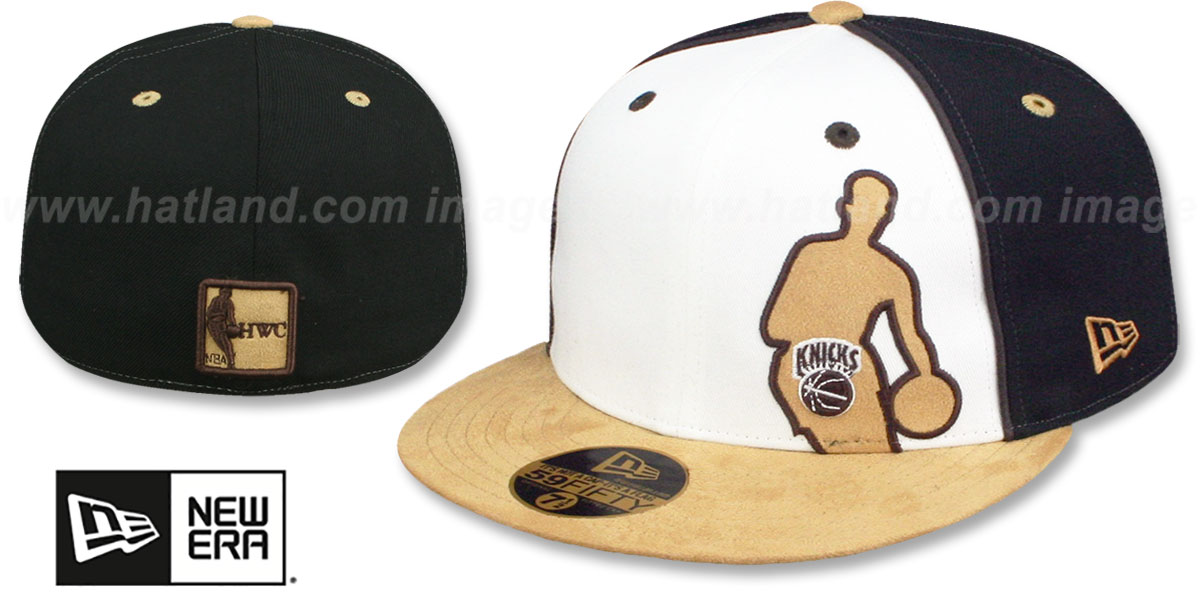 New York Knicks NBA SILHOUETTE PINWHEEL White-Black-Tan Fitted Ha