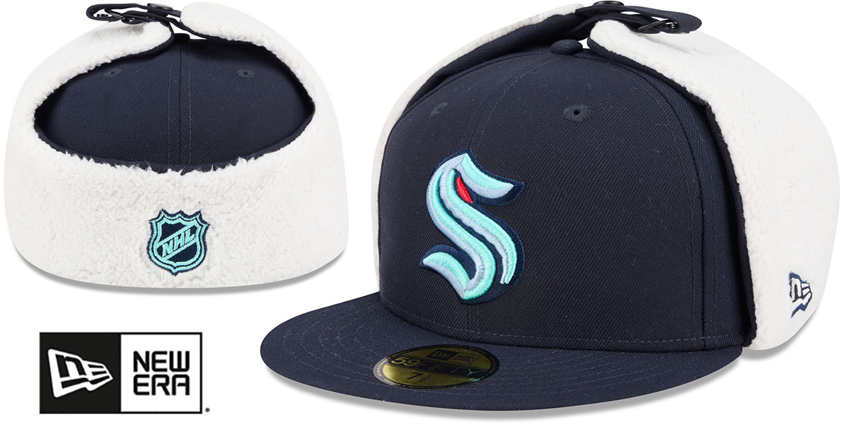 Seattle Kraken CLASSIC DOGEAR Navy Fitted Hat by New Era