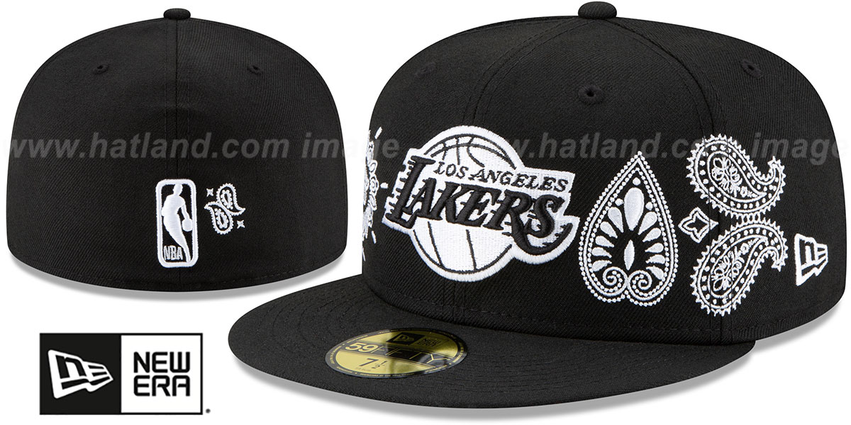 Los Angeles Lakers PAISLEY ELEMENTS Black Fitted Hat Los Angeles Lakers PAISLEY ELEMENTS Black Fitted Hat