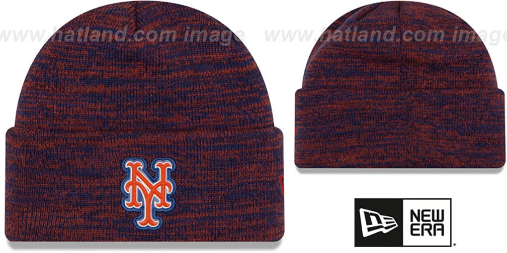 New York Mets BEVEL Royal-Orange Knit Beanie Hat by New Era