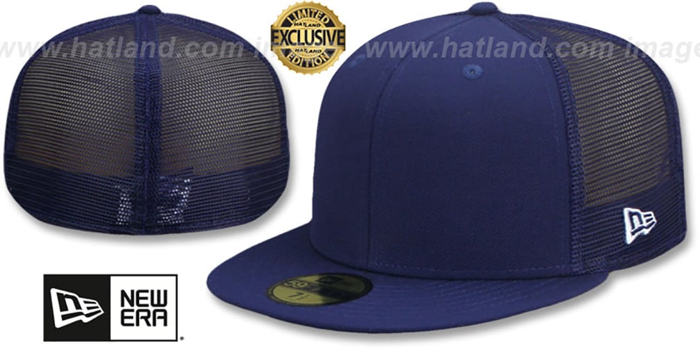 New Era MESH-BACK 59FIFTY-BLANK Navy-Navy Fitted Hat