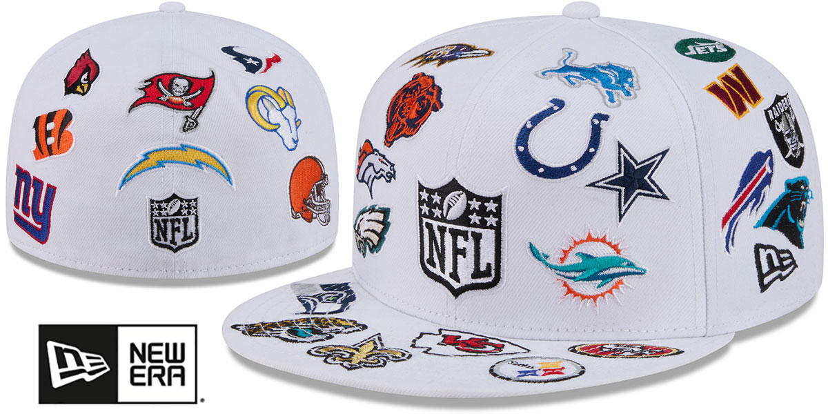 New Era NFL 59FIFTY キャップ 全チームロゴ刺繍 NFL ALL-OVER White Fitted Hat by New Era