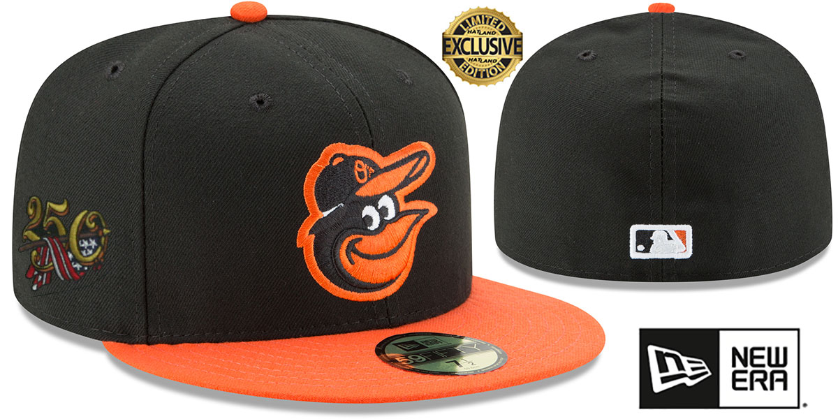 Baltimore Orioles AMERICA 250 SIDE-PATCH Black-Orange Fitted Hat