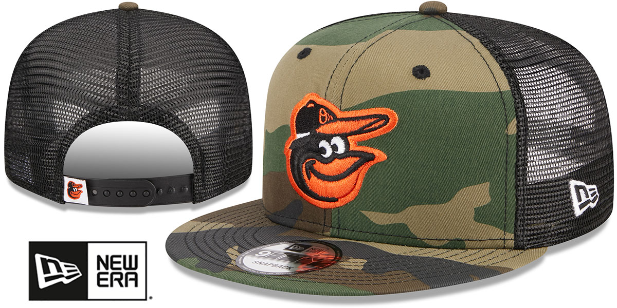 Baltimore Orioles ARMY CAMO TRUCKER Woodland-Black Hat
