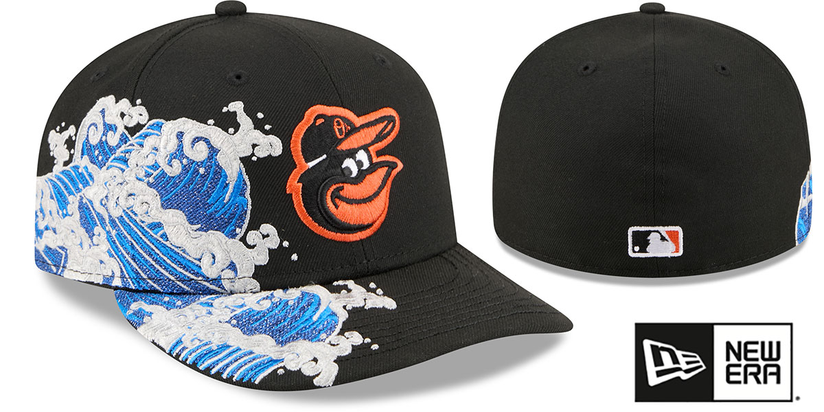 Baltimore Orioles PRE-CURVED SURF THE WAVE Black Fitted Hat