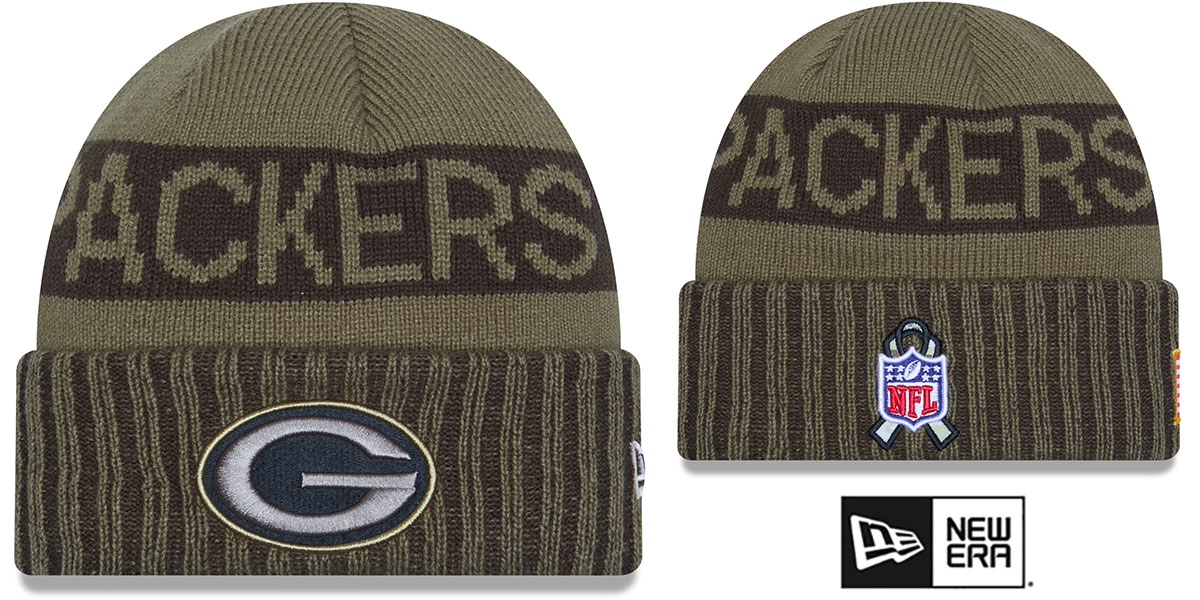 Green Bay Packers 2025 SALUTE-TO-SERVICE Olive Knit Beanie Hat