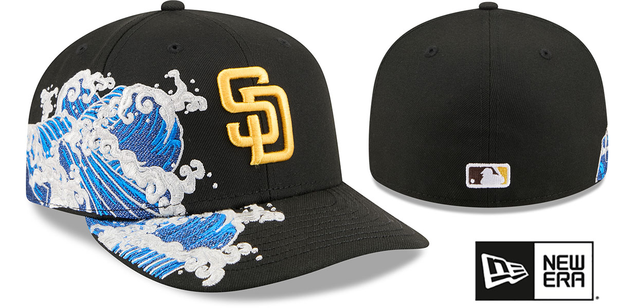 San Diego Padres PRE-CURVED SURF THE WAVE Black Fitted Hat
