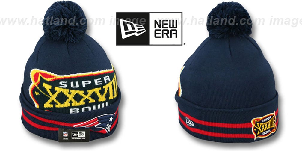 New England Patriots SUPER BOWL XXXVIII Navy Knit Beanie Hat