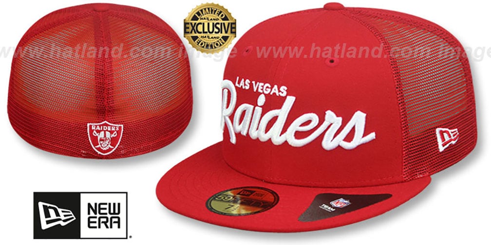 Las Vegas Raiders NFL TEAM-SCRIPT TRUCKER Red-Red Fitted Hat