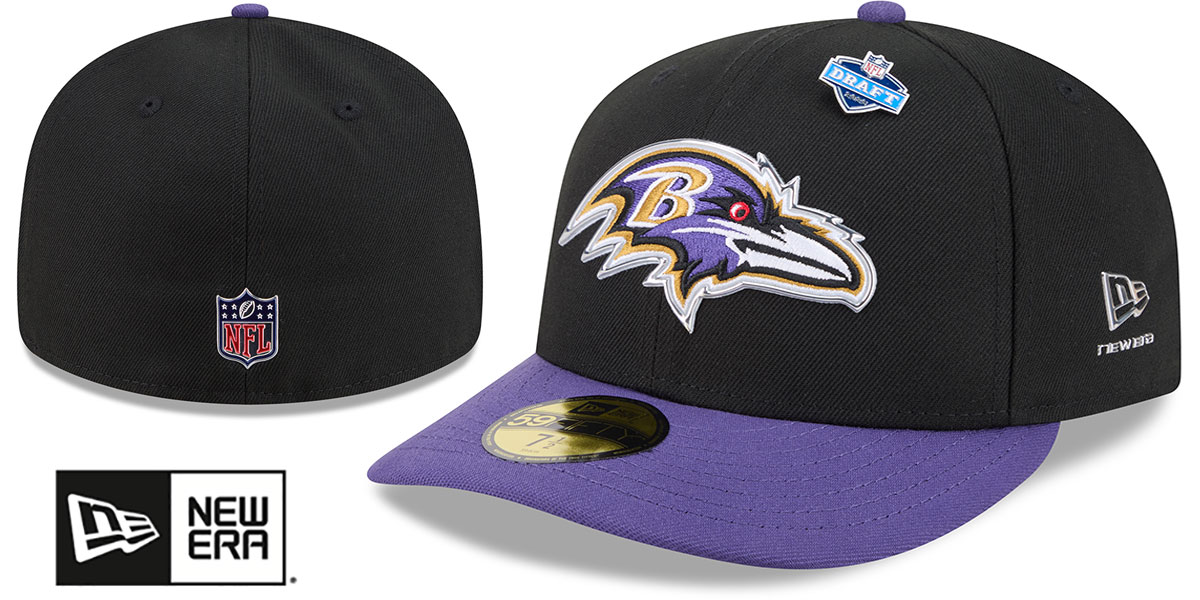 Baltimore Ravens 2026 PRECURVED NFL DRAFT Black-Purple Fitted Hat
