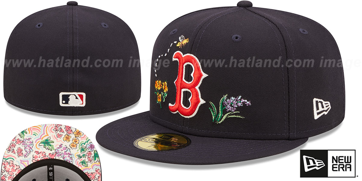Boston Red Sox FLORAL WATERCOLORS Navy Fitted Hat by New Era display picture 1