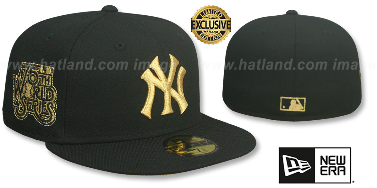 New York Yankees 75TH WORLD SERIES GOLD-BOTTOM Black Fitted Hat