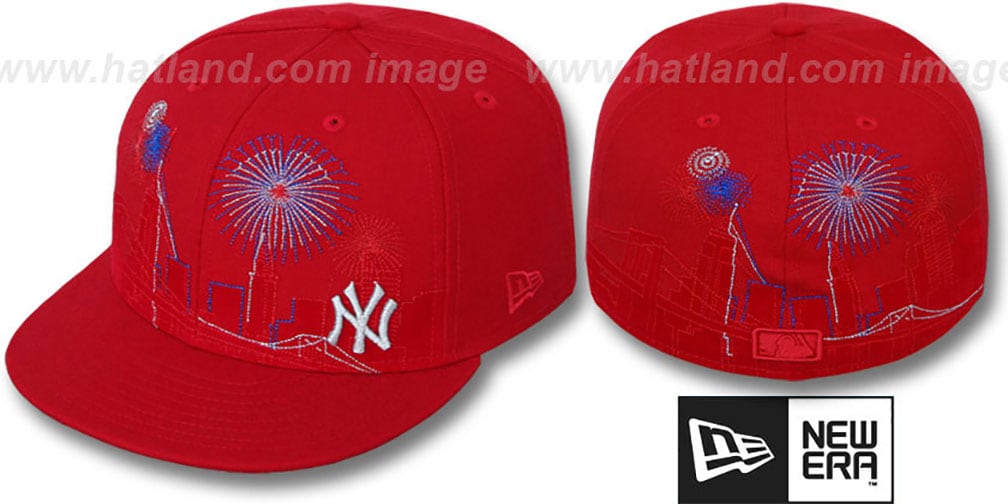 New York Yankees CITY-SKYLINE FIREWORKS Red Fitted Hat