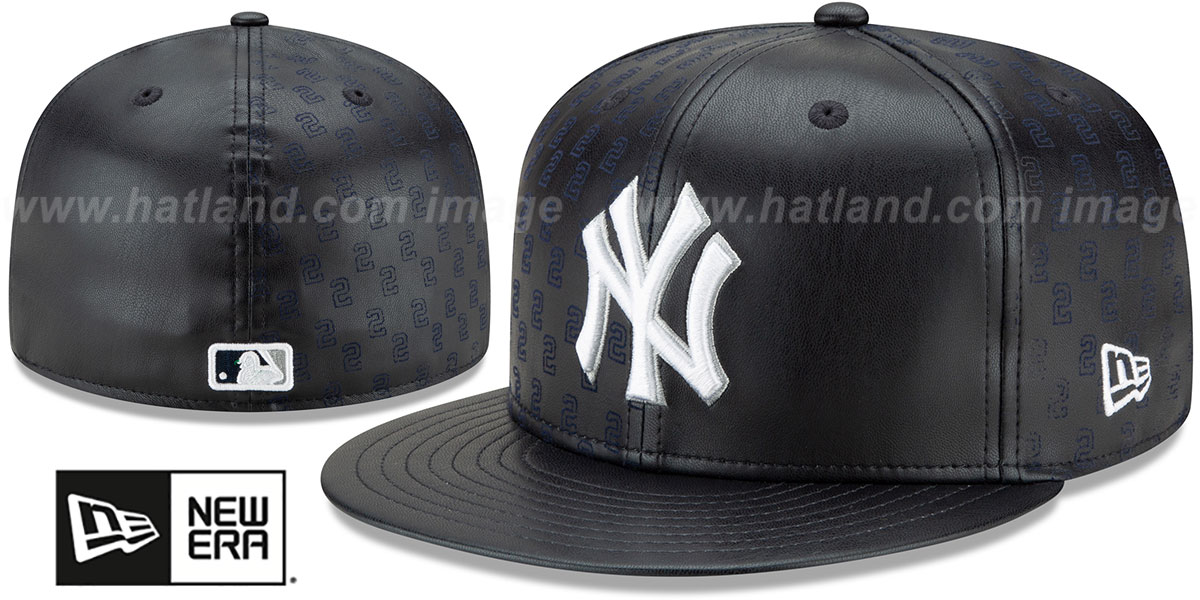 New York Yankees HOF JETER 2 ALL-OVER LEATHER Navy Fitted Hat display picture 1