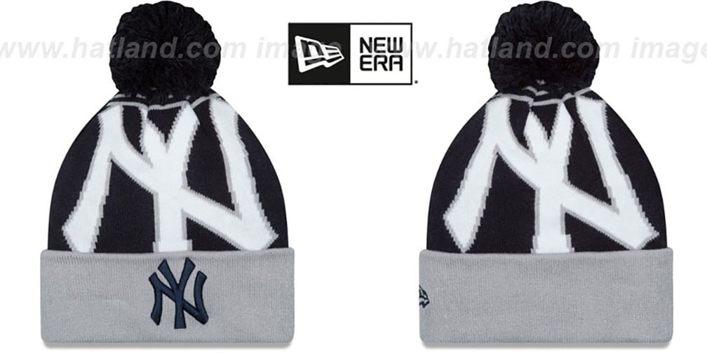 New York Yankees LOGO WHIZ Navy-Grey Knit Beanie Hat display picture 3