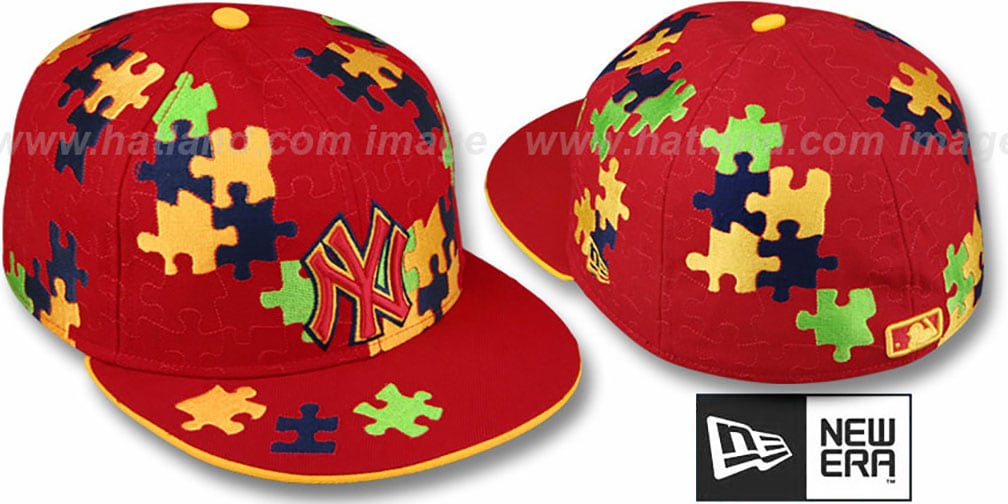 New York Yankees PUZZLE Red Fitted Hat by New Era