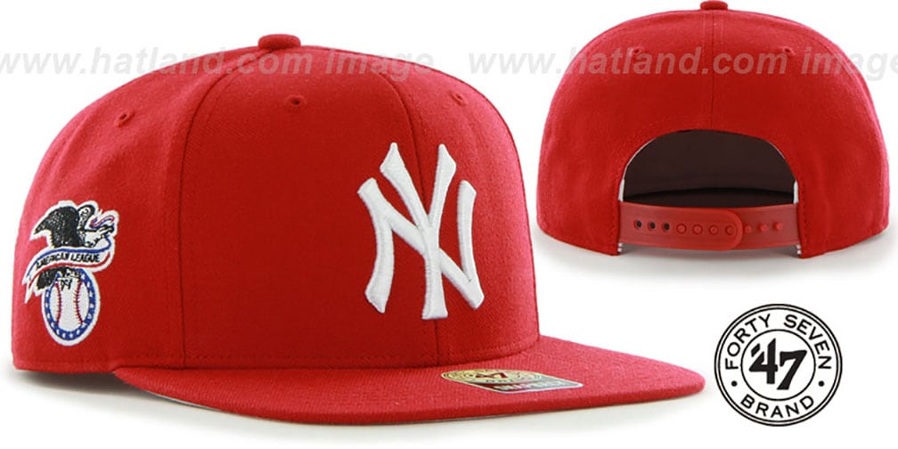 New York Yankees SURE-SHOT SNAPBACK Red Hat by Twins 47 Brand
