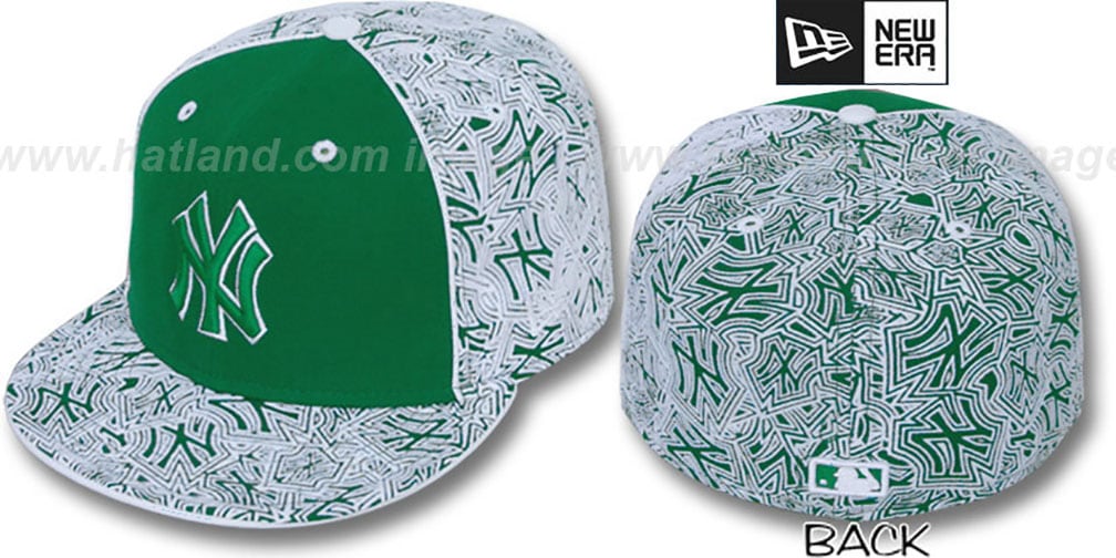New York Yankees Embellished White Cap with Lime Accents New York Yankees ST PATS FLOCKING White Fitted Hat main image 3