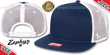 Blank OVER-SIZED MESH-BACK SNAPBACK Orange-White Hat by Zephyr