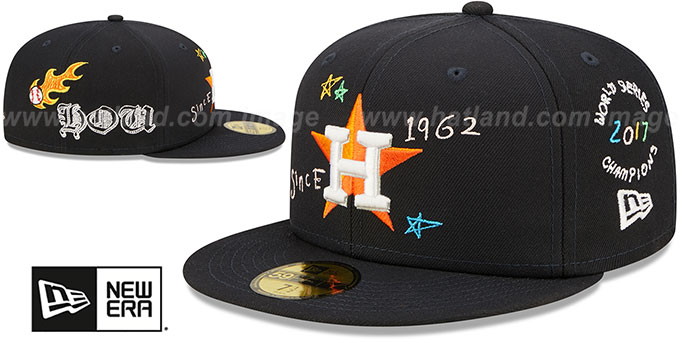 Houston Astros ALL-OVER SCRIBBLE Navy Fitted Hat by New Era