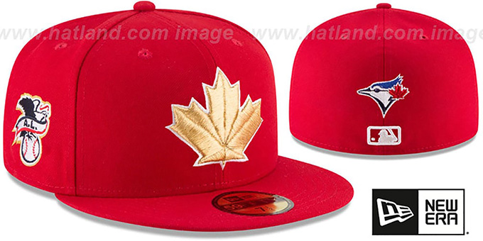 black blue jays hat with red maple leaf