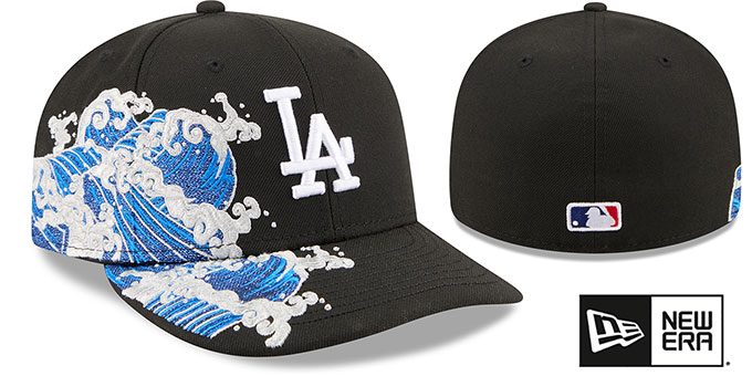 Los Angeles Dodgers PRE-CURVED SURF THE WAVE Black Fitted Hat