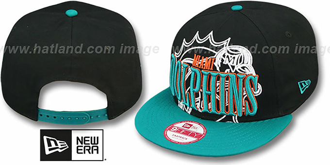 Miami Dolphins Retro Throwback Logo Snapback Hat - Aqua & Black, Adjustable