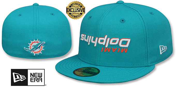 Miami Dolphins UPSIDE DOWN WORDMARK Aqua Fitted Hat