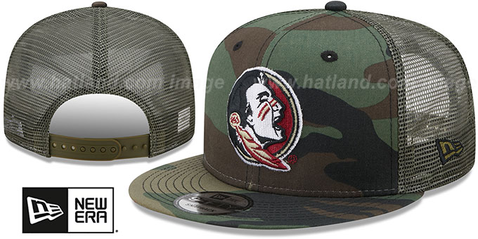 Florida State Flag Embroidered Patch Retro Trucker Mesh Cap - Camo Adjustable Snapback Hat - View #2