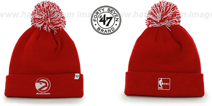 Atlanta Hawks Winter Hat Beanie Mens Womens NBA Fan Gear Gift Cream Black Red Atlanta Hawks NBA New Era Beanie Red/Black 3D Logo Cuffed  main image 4