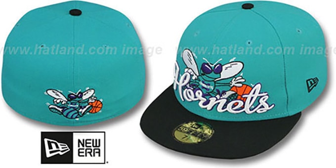 Charlotte Hornets SCRIPT-PUNCH Teal-Black Fitted Hat