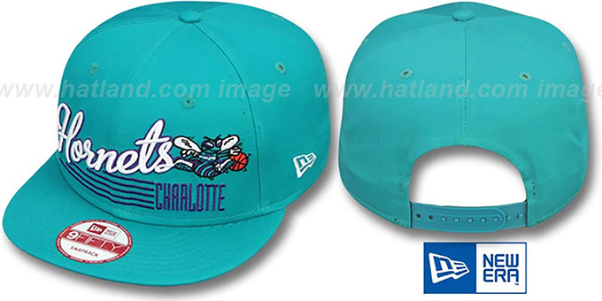Hornets SCRIPT-STRIPE SNAPBACK Teal Hat by New Era