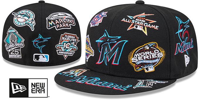 Miami Marlins ALL-OVER Black Fitted Hat by New Era