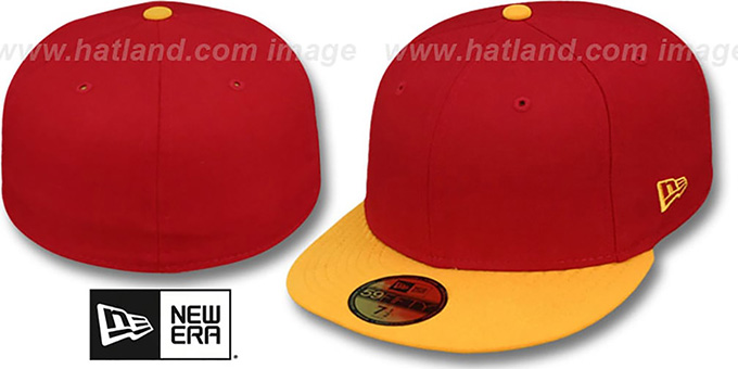 red and gold fitted hat