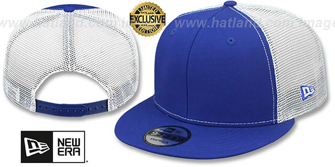 blue and white mesh hat