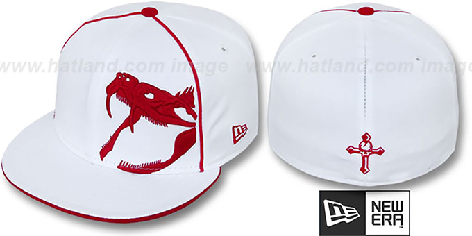 white and red fitted hat