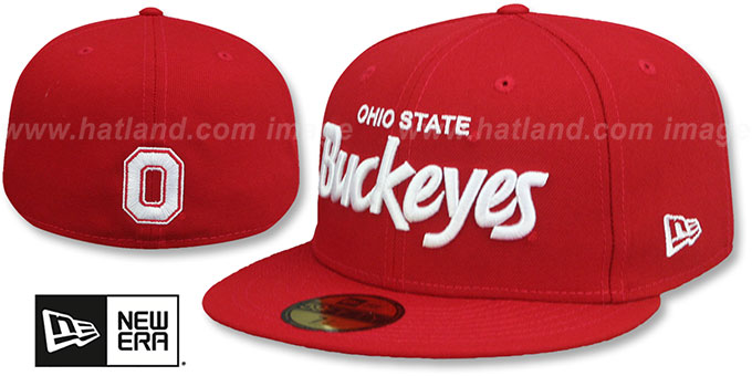 Ohio State NCAA TEAM SCRIPT Red Fitted Hat by New Era