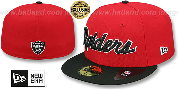 black and red raiders hat