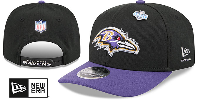 新品THE RAVENS cap 黒　キャップ　群像劇 Baltimore Ravens 2026 PRECURVED NFL DRAFT STRETCH-SNAP Black-Purp
