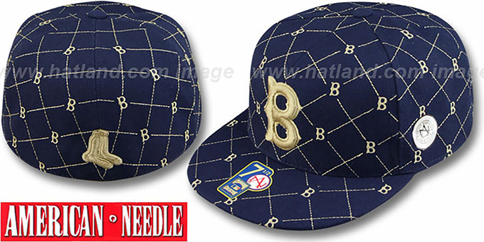 Boston Red Sox KINGSTON ALL OVER Navy Tan Fitted Hat by American